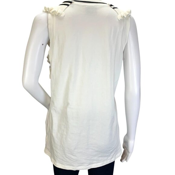 Cabi Women Topspin Top Black White Ruffle Sleeveless Stretch Knit #5199 Size S - Picture 7 of 12